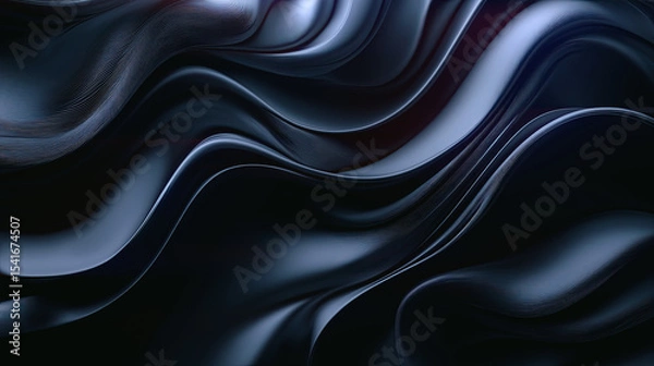 Fototapeta Illustration of hypnotic forms resembling a living stream in a dark blue and black palette that gives the image a futuristic atmosphere