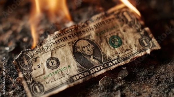 Fototapeta A vivid depiction of burning US dollar money, symbolizing the reckless waste of resources or the rejection of material wealth.