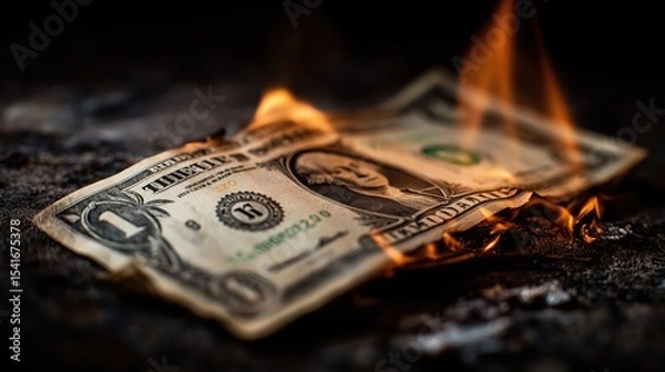 Fototapeta A vivid depiction of burning US dollar money, symbolizing the reckless waste of resources or the rejection of material wealth.
