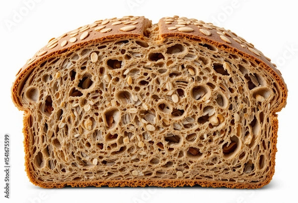 Fototapeta Loaf of fresh rye bread isolated on white background with healthy crust and whole grain texture