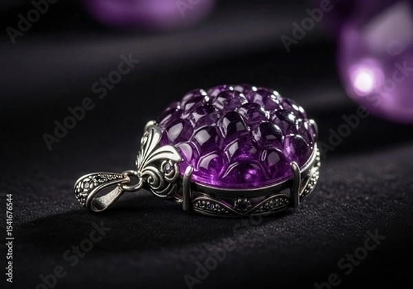 Obraz Amethyst gemstone pendant with intricate silver setting