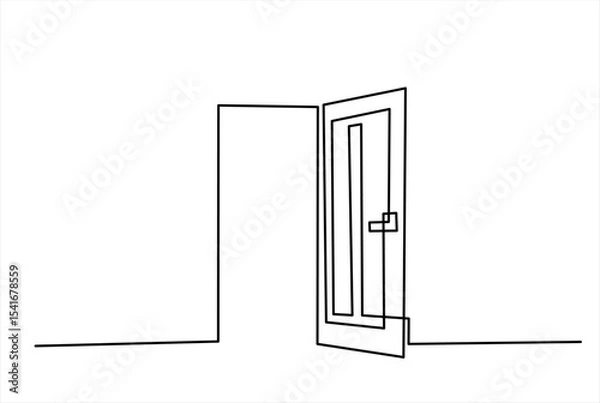 Obraz door, open, inside, freedom, interior, business, indoor, outline, home, success, house, continuous, single line, office, welcome, way, front, graphic, apartment, conceptual, doodle, draw, future, hope