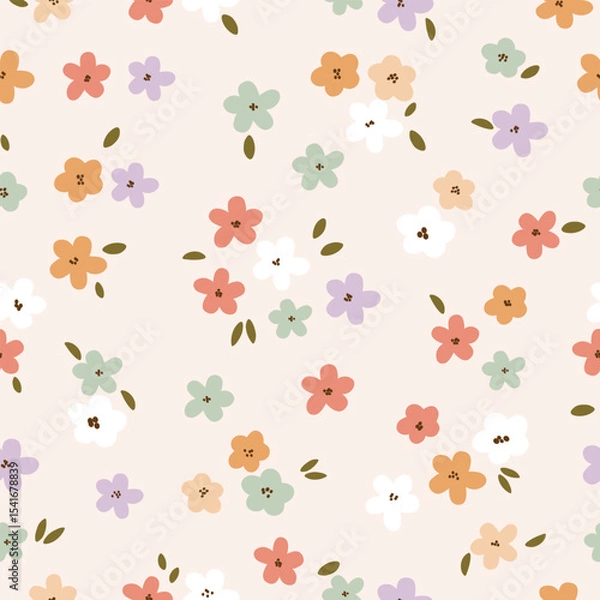 Obraz colorful  flowers with leaves seamless pattern , vector , illustration