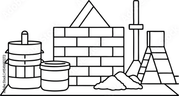Fototapeta Vector illustration of a house painter at a construction site, designing a building project