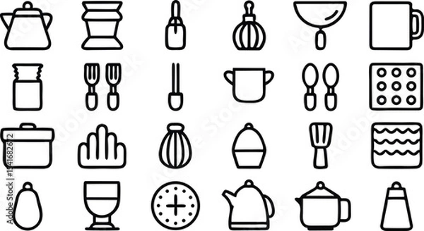 Fototapeta Kitchen tools and utensils vector icons set