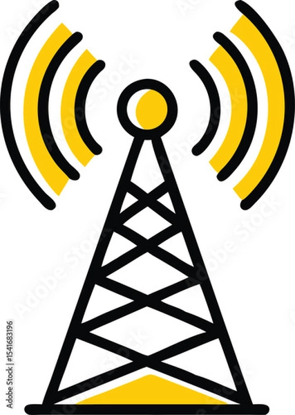 Fototapeta Wireless communication network symbol featuring a Wi-Fi icon, radio tower, and antenna signal illustration