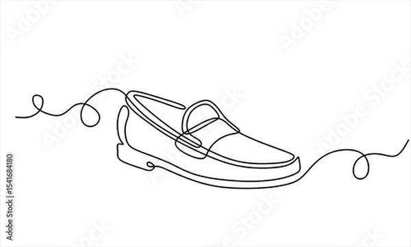 Obraz Classic men's shoes in continuous line art drawing style. Dress shoes minimalist black linear sketch isolated on white background. Hand drawn one line vector. Editable stroke