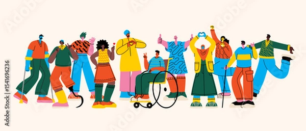 Fototapeta The diverse group of people, entrepreneurs, or office workers isolated on white background. Multinational company. Old and young men and women standing together. Flat cartoon vector illustration.