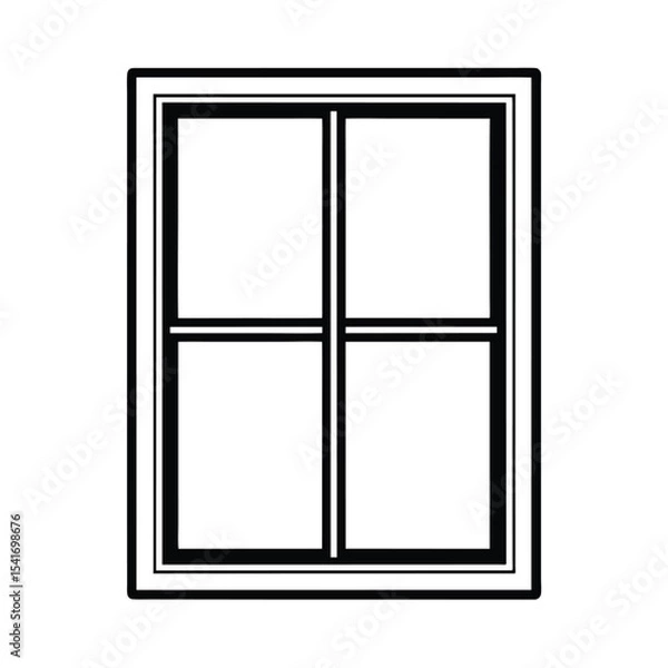 Fototapeta Window Square With Four Panes Outline Vector Illustration