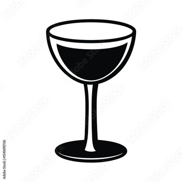 Fototapeta Wine Glass Tall Stem And Round Bowl Outline Vector Illustration