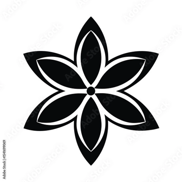Fototapeta Five Petal Flower Outline Thick Lines Vector Illustration