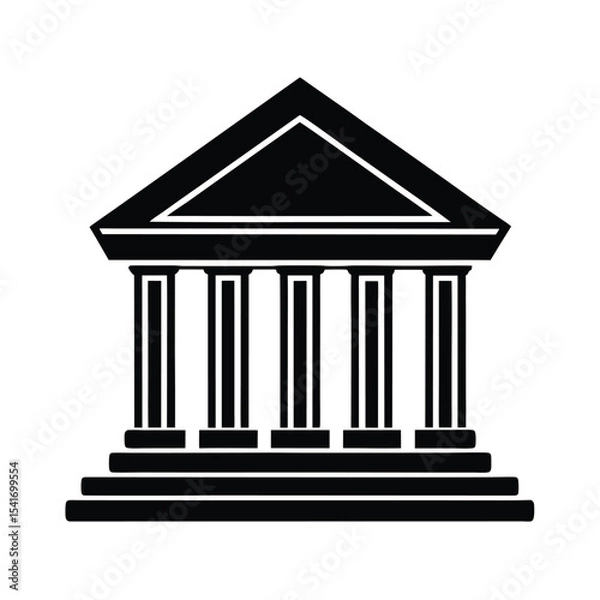 Fototapeta Bank Building Columns And Triangle Outline Vector Illustration