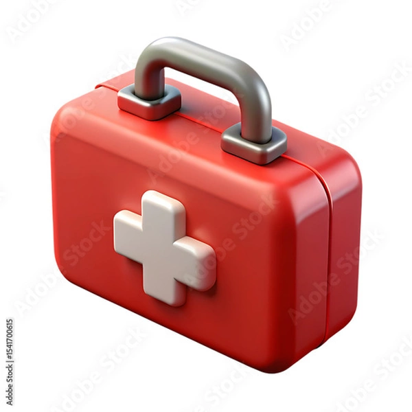 Obraz Red first aid kit 3d render isolated on transparent background