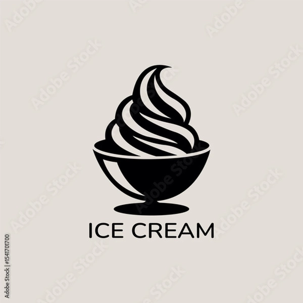 Fototapeta Laconic vector logo with a silhouette of ice cream in a bowl, minimalist design.