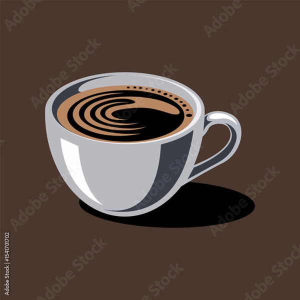 Fototapeta Vector logo with a cup of rich dark coffee with thin foam.