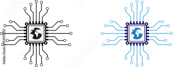 Fototapeta AI microchip technology concept in digital connections