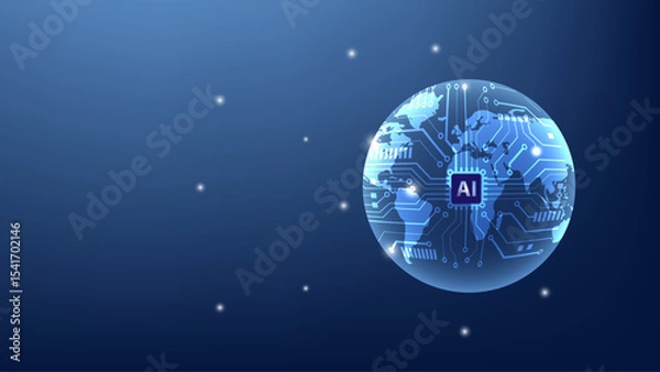 Fototapeta Digital technology network concept with floating sphere