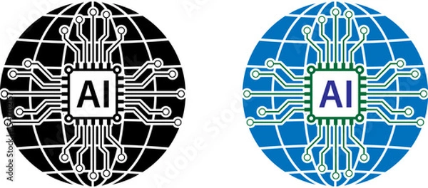 Fototapeta AI symbol on black and blue globe with technology theme
