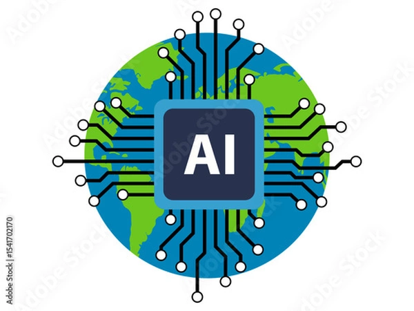 Fototapeta Global AI technology digital circuit earth concept