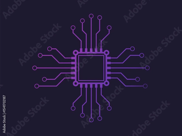 Fototapeta Computer processor chip with circuit lines on dark background