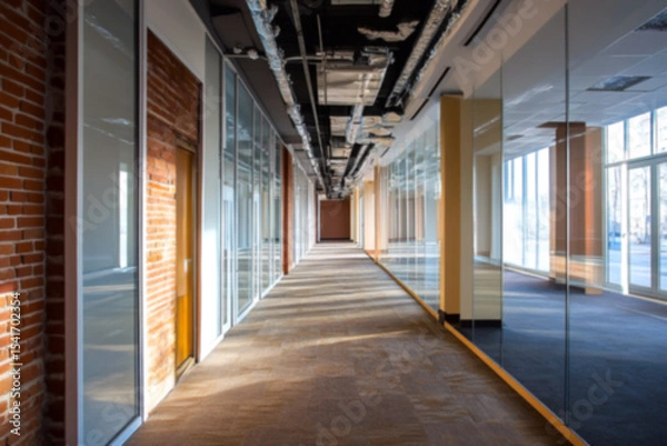Obraz Business center offering modern office rental solutions. Ideal for showcasing premium office real estate. Blurred. Office rental available in a sleek business center