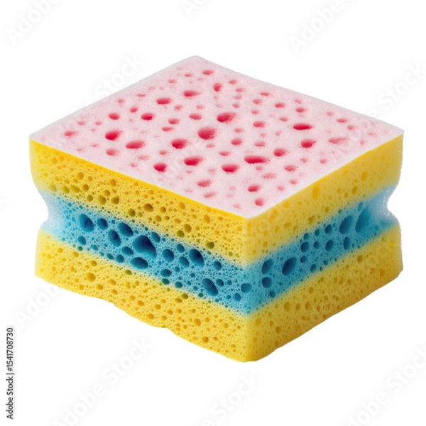 Obraz Colorful sponge with dual layer design featuring pink, blue, and yellow sections, ideal