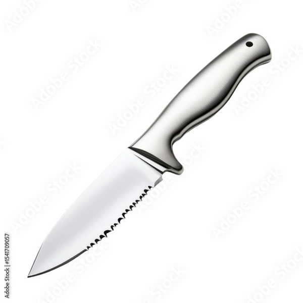 Obraz Stainless steel knife with serrated edge, perfect for cutting tasks and kitchen use