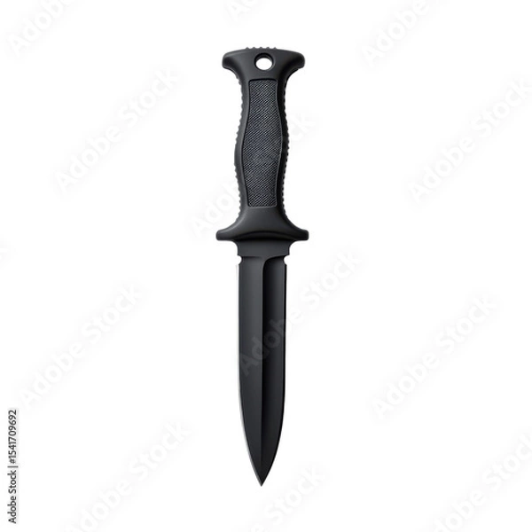 Obraz Soldier combat knife with sleek black blade and textured grip, perfect for tactical use