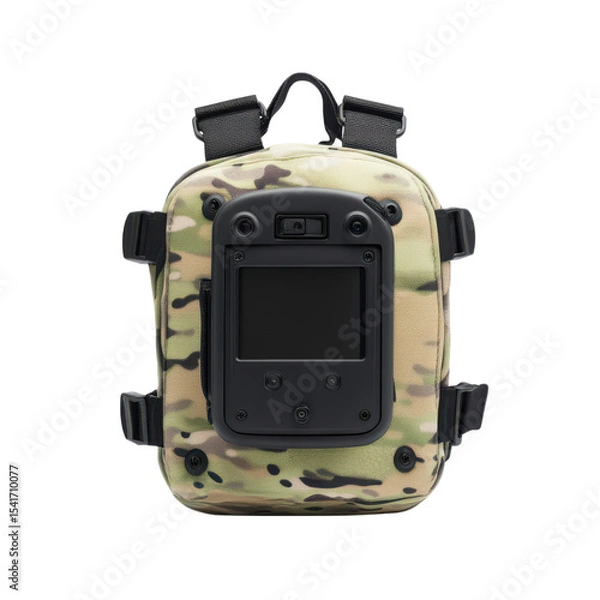 Obraz Tactical body camera with camouflage pattern, designed for military use, showcasing durability