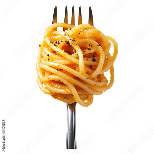 Fototapeta Spaghetti twisted on a fork high quality realistic image