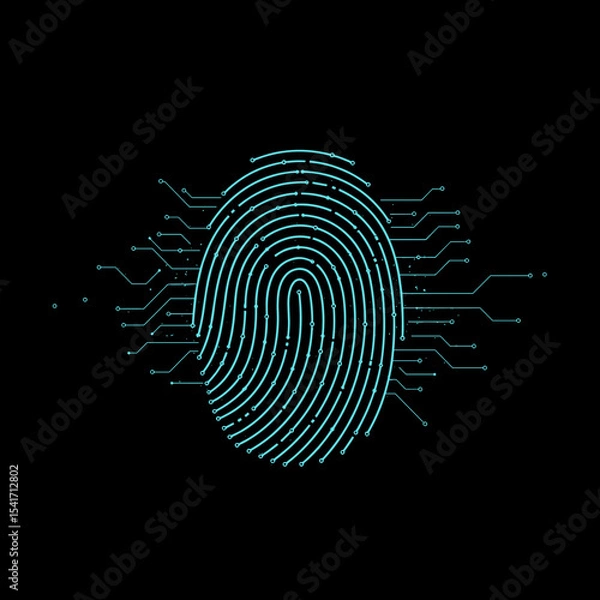 Fototapeta Digital fingerprint with circuit lines on black background
