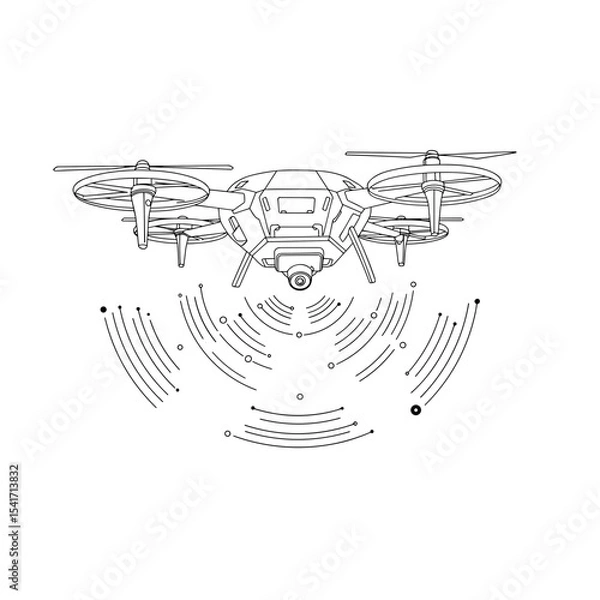 Fototapeta Drone with radar scanning system in flight mode