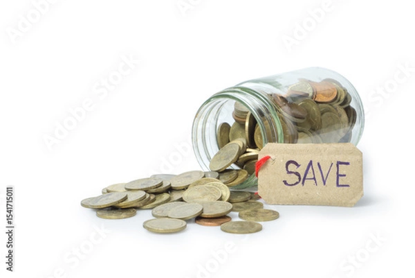Fototapeta Glass Jar with Coins Symbolizing Savings and Financial Responsibility