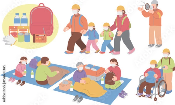 Obraz 避難所に避難する人物イラストセット