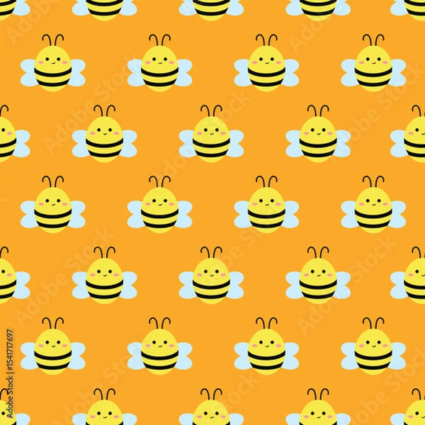 Fototapeta Cute vector cartoon pattern with yellow bees