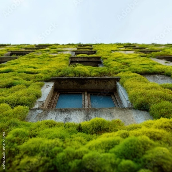 Obraz Moss growing on building facade in eco district, Eco revival