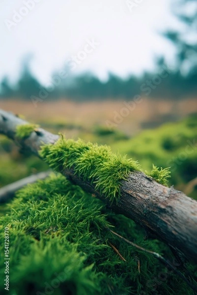 Obraz Moss spreading on fallen branches, Nature rebirth