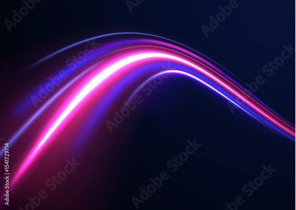 Obraz Racing cars dynamic flash effects city road with long exposure night ligh. Neon color glowing lines background, high-speed light trails effect electric light, light effect.