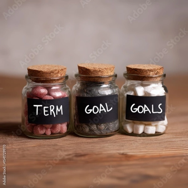 Obraz Three jars labeled short-term mid-term long-term goals, Asset allocation