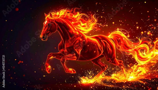 Fototapeta Image of a red fire horse galloping through the flames, symbol of the year 2026 according to the Eastern calendar. AI, Illustration, Generation, Generated image.