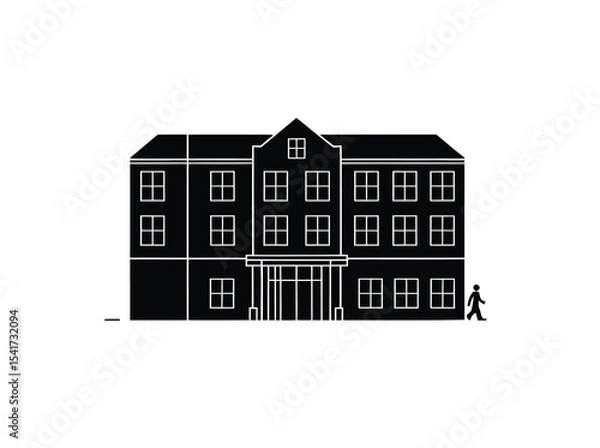 Fototapeta Hotel builing vector in black color on white background. Commercial building vector.
