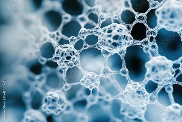 Fototapeta Abstract Molecular Structure of Networked Cells in Blue Tones.