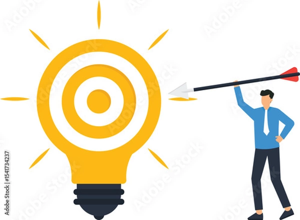 Fototapeta Achieving Business Goals, businessman skillfully, aiming arrow, lightbulb target, business goals, strategic success, goal setting, represent concepts target marketing, precision, accuracy,