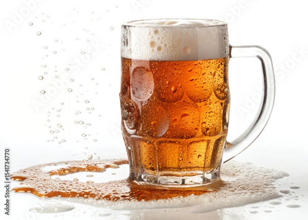 Obraz Golden Brew in a Mug: A refreshing golden beer, meticulously captured in a detailed close-up with bubbles and condensation, promising an ice-cold, crisp experience. 