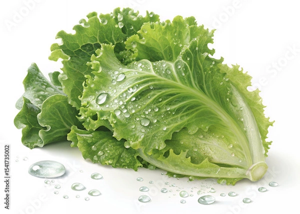 Obraz Fresh Lettuce with Dew Drops: A vibrant head of crisp green lettuce, glistening with dew drops, is showcased in a close-up shot, emphasizing its freshness and quality.