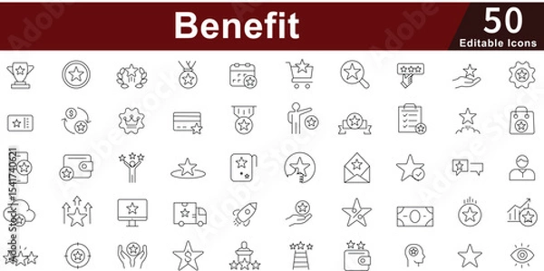 Fototapeta Benefit Rewards Icon Set - 50 Editable Employee Benefits Icons for HR, Incentives and Corporate Perks Vector Collection
