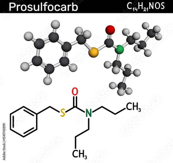 Fototapeta Prosulfocarb molecule. Thiocarbamate herbicide used in agriculture to control annual grasses