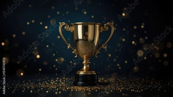 Obraz Gold trophy award on dark background with golden glitter