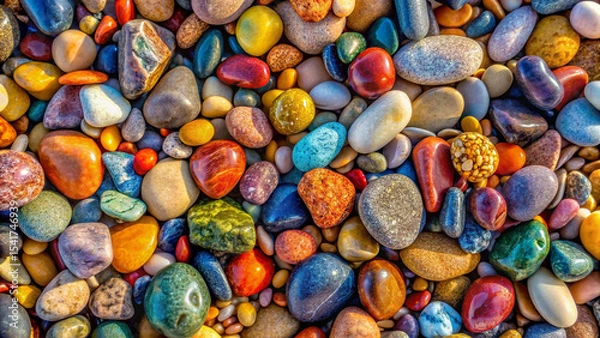 Fototapeta Colorful stones background, colored beach stones background, small stones wallpaper, colorful pebble background with high quality photo