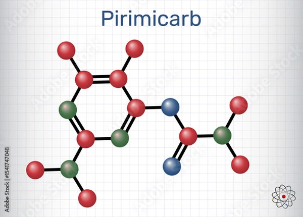 Fototapeta Pirimicarb molecule. Carbamate insecticide used in agriculture to control aphids. Sheet of paper in a cage